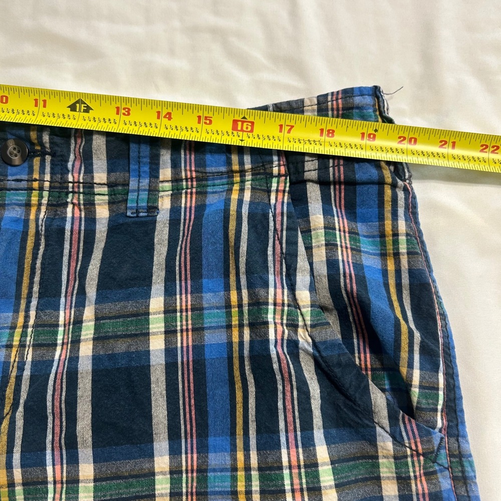 Mossimo Supply Co Mens Plaid Shorts Navy Blue Green Yellow Size 40 Flat Front - Picture 5 of 11